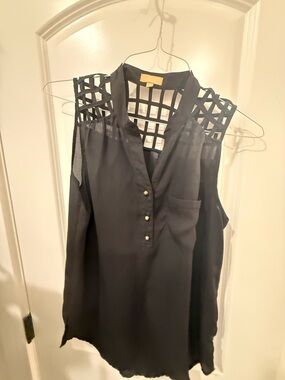 Takara Black Sleeveless Lattice Yoke Camisole